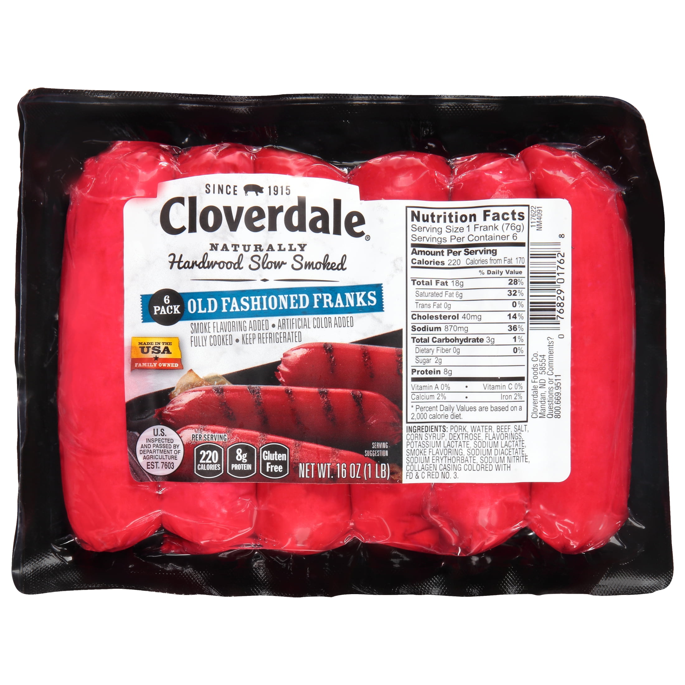 Cloverdale Foods Old Fashioned Franks (Hot Dogs), 6 Pack, 16 Ounces