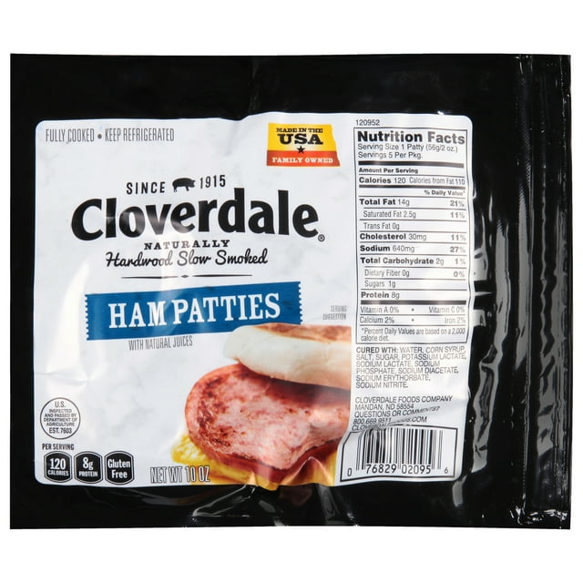 Cloverdale Foods Slow Smoked Sliced Pork Ham Patties with Natural Juices, 10 Ounces