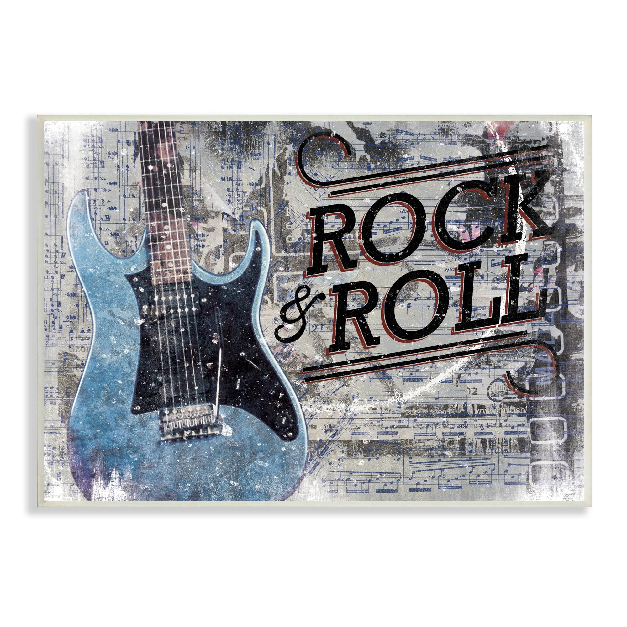 Cloverfield & Co. Rock & Roll Electric Guitar Musical Score Grunge Background 19" x 13" Framed Painting Art Prints by Stupell Home Décor