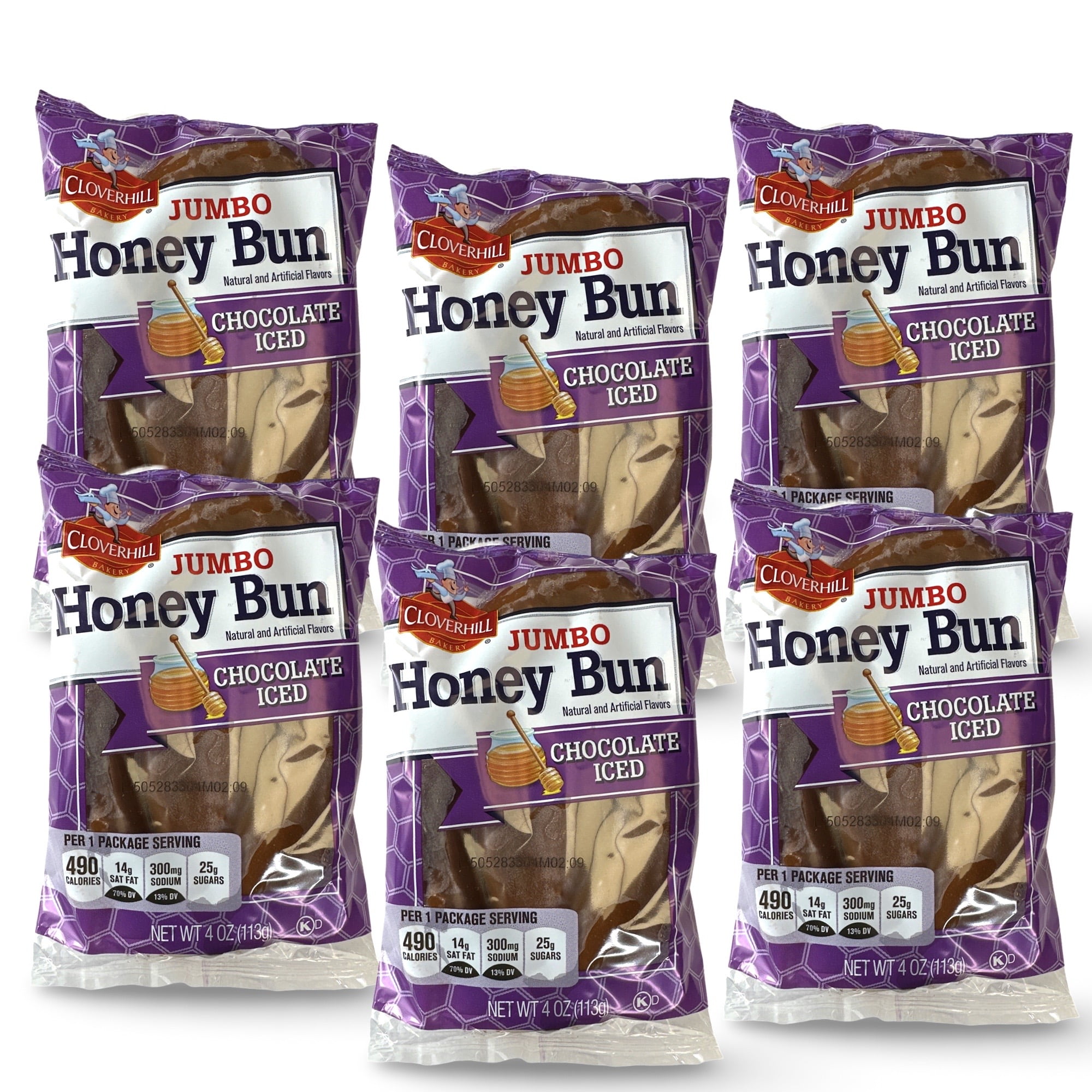 Cloverhill Big Honey Jumbo Honeybuns, Chocolate Iced, Pack of 6
