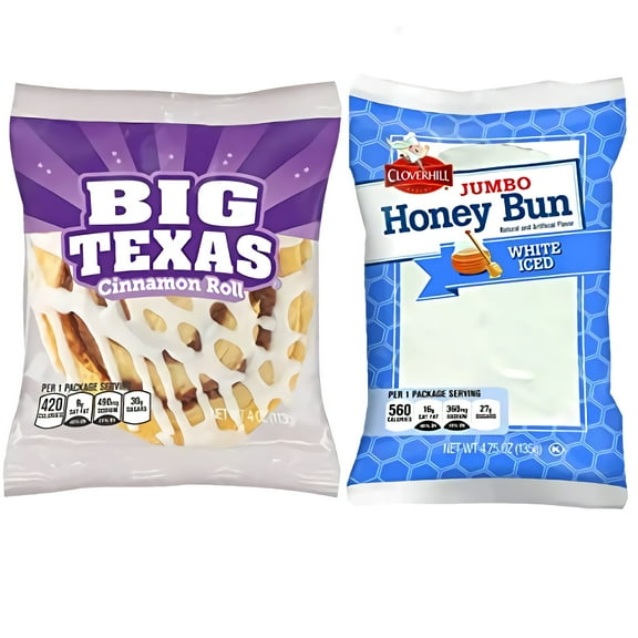 Cloverhill Jumbo White Iced Honey Bun & Big Texas Cinnamon Roll Combo | 12 Pack