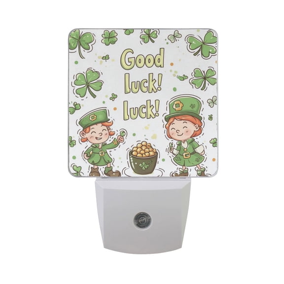 Clovers Cute Girls St Patrick Day Theme LED Night Light with Smart Sensor Plug Into Wall Dusk to Dawn 2 packs