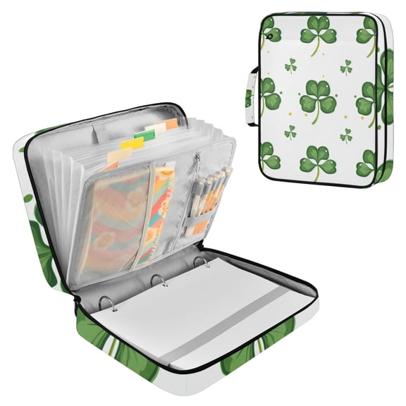 Clovers Dots St Patricks Day Accordion File Organizer Expanding File Folder 3-Ring Binder Bag 500 Sheets A4 Size