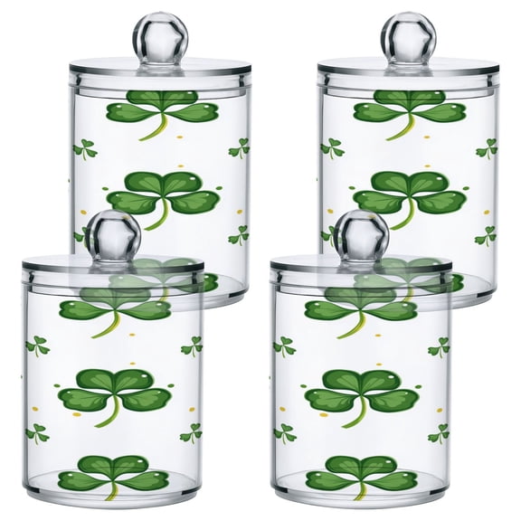 Clovers Dots St Patricks Day Translucent Plastic Cans Storage Canisters with Lid Set of 4
