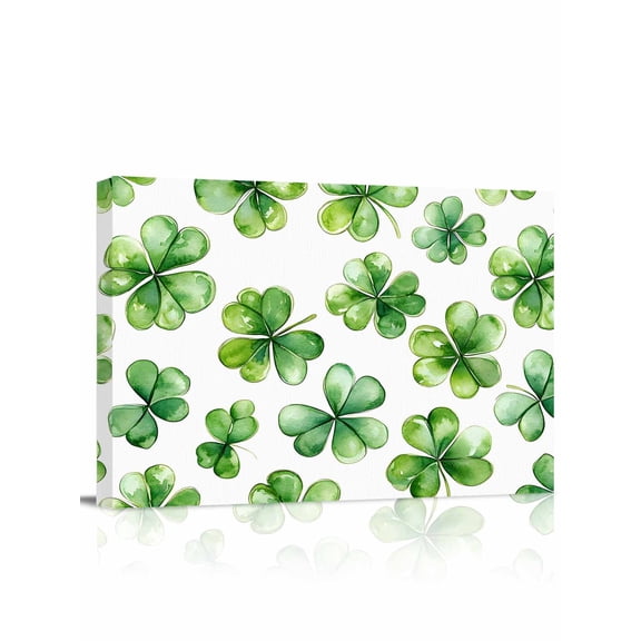 Clovers Shamrock Canvas Print Wall Art Green Leaves St. Patrick's Day Pictures Painting Morden Artwork for Living Room Bedroom, Ready to Hang - 12"x16"