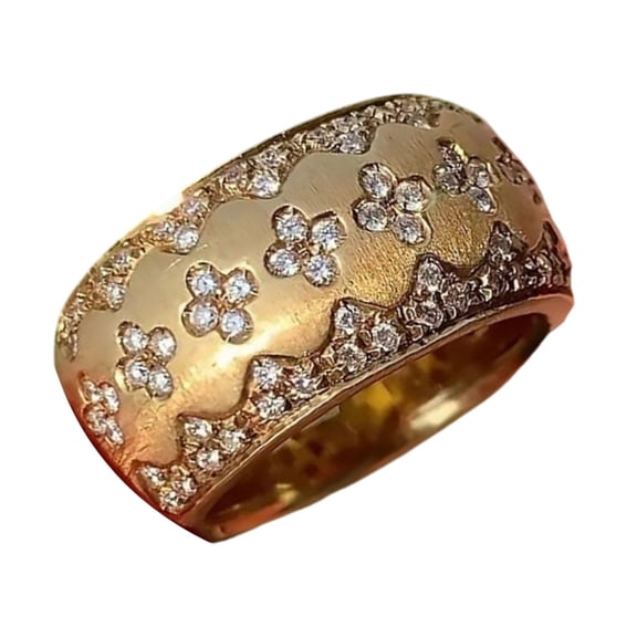Clovers Shaped Ring Gold Plated FinishD1am0ndsDecoration for Evening Party