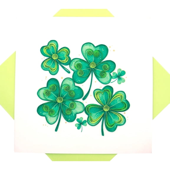 Clovers and Good Fortune, quilling art greeting card for birthday, valentine's day, mother's day, anniversary, thank you, get well