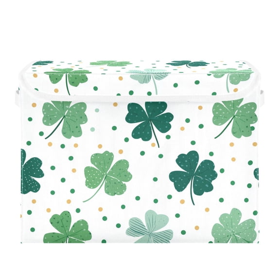 Clovers with Polka Dots St Patricks Day Foldable Storage Bins with Lids Handles Collapsible Storage Containers Tote Boxes 16.5 x 12.6 x 11.8 inches