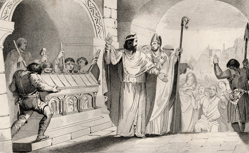 Clovis Ii 635 To 657 Selling Silver And Gold From The Shrine To Feed The Poor From Histoire De France By Colart Published Circa 1840 Canvas Art - Ken Welsh Design Pics (18 x 11)