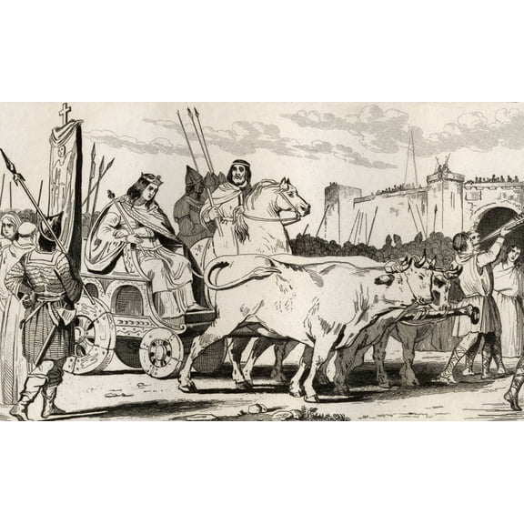Clovis Iii 682 To 695 In A Chariot Pulled By Oxen With Pepin Ii Of Herstal C714 Riding Alongside Him From Histoire De France By Colart Published Circa 1840 Canvas Art - Ken Welsh Design Pics (18 x 11