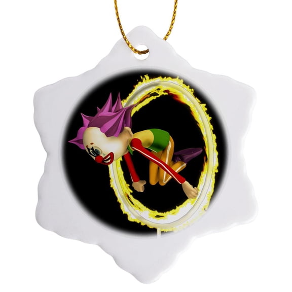 Clown At Circus Going Through Fire Ring, 3 inch Snowflake Porcelain Ornament