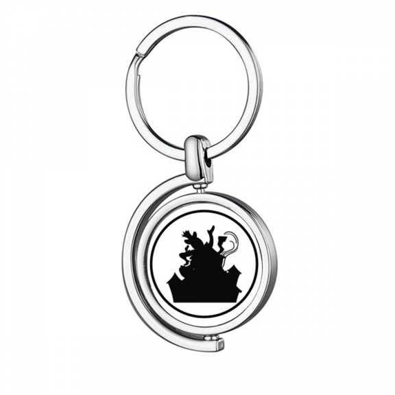 Clown Castle Amusement Park Black Outline Rotating Keychain Metal Keyring Holder