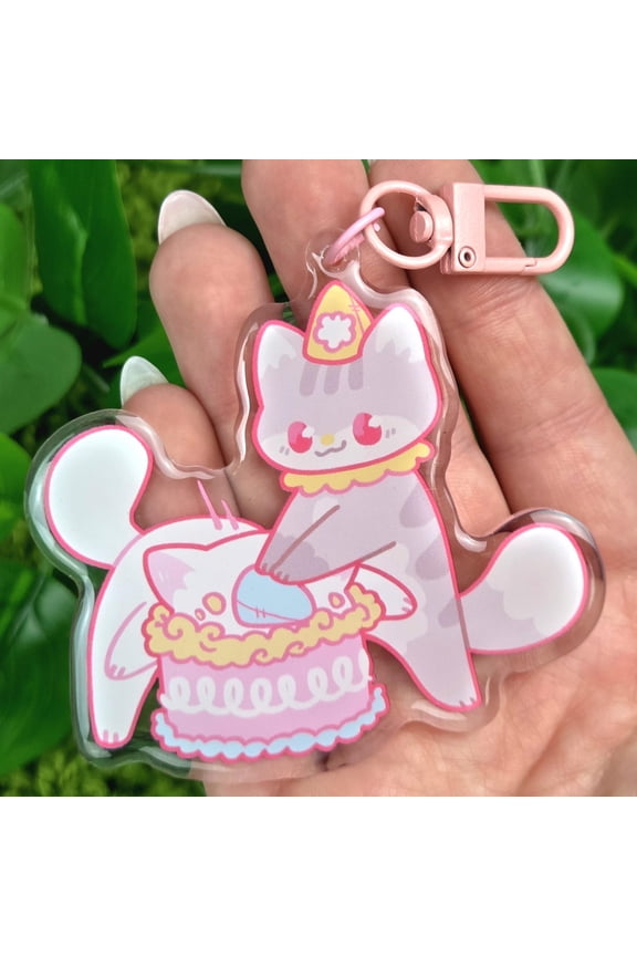 Clown Cat Cake Keychain!