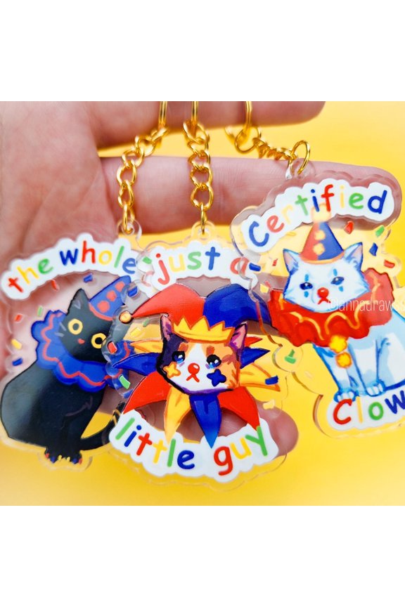 Clown Cat Keychains - Acrylic Keychain, random 1 pack