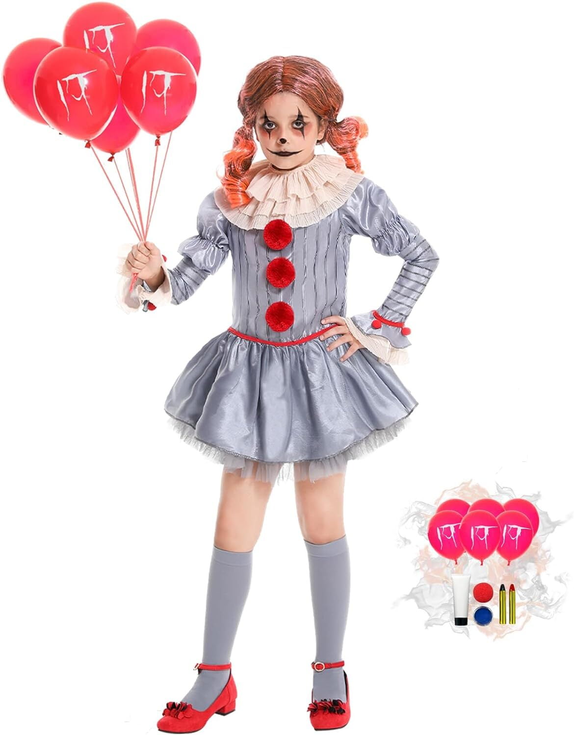 Clown Costume for 7-9 Years Girls Halloween Scary Costume kids ...