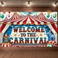 thumbnail image 1 of Clown Design Carnival Banner Elephant  Circus Display Colorful Balloons Striped Tent Welcome Backdrop for Carnival Party Circus Event Welcome Celebration, 1 of 8