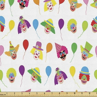 Ambesonne Clown Fabric by the Yard Upholstery, Colorful Balloons Funny Scene, 1 Yard, Multicolor
