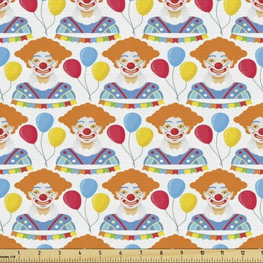Ambesonne Clown Fabric by the Yard Upholstery, Smiling Whimsical Entertainer, 1 Yard, Multicolor
