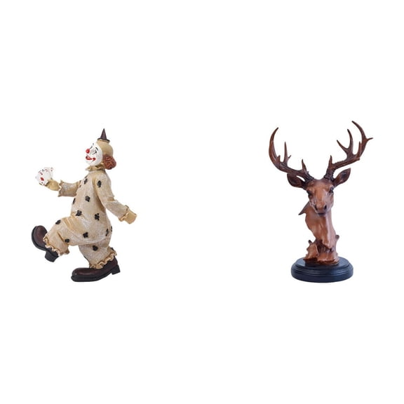Clown Figurine Deer Head Ornament Animal Statue Resin Craft Table Centerpiece for Dining Room Decor