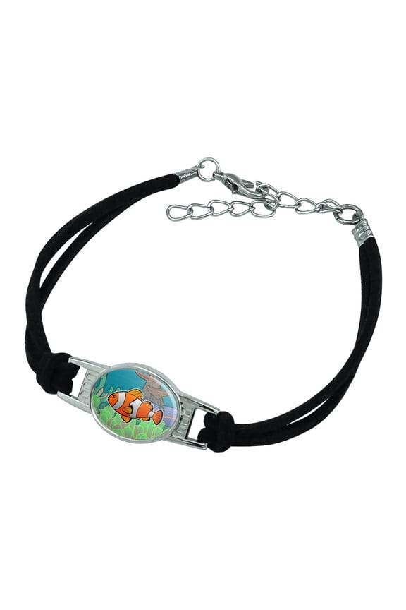 Clown Fish in Ocean Reef Coral Anemone Novelty Suede Leather Metal Bracelet