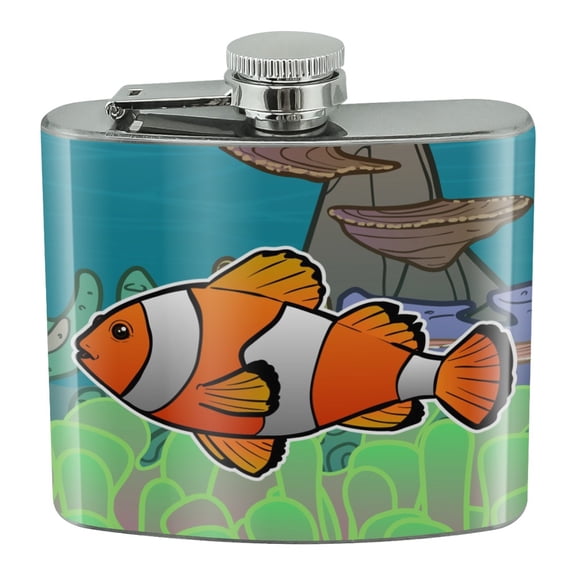 Clown Fish in Ocean Reef Coral Anemone Stainless Steel 5oz Hip Drink Kidney Flask
