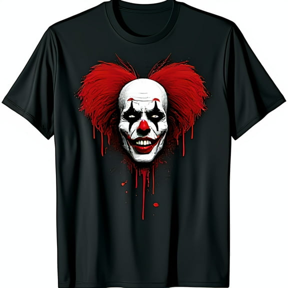Clown Graphic Black T-Shirt Creepy Design with Dripping Blood