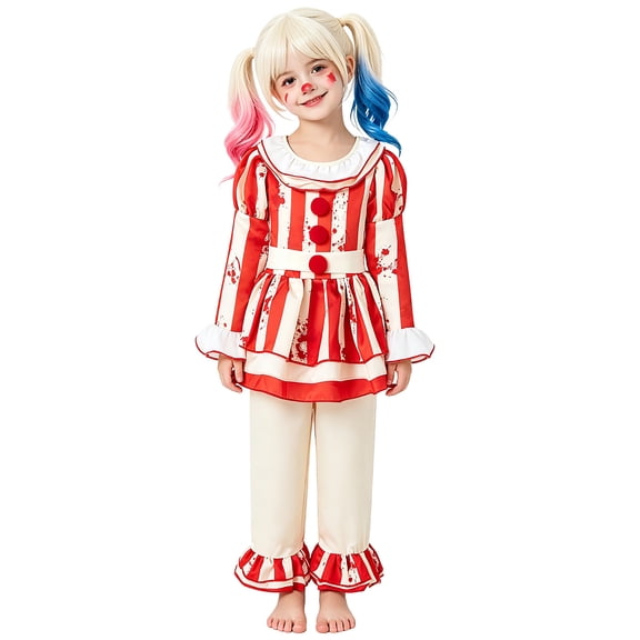 Clown Halloween Costume, Red White Stripe Top and Pants Outfit, Halloween Evil Clown Costume, Cosplay Dress Up for Horror Birthday Party