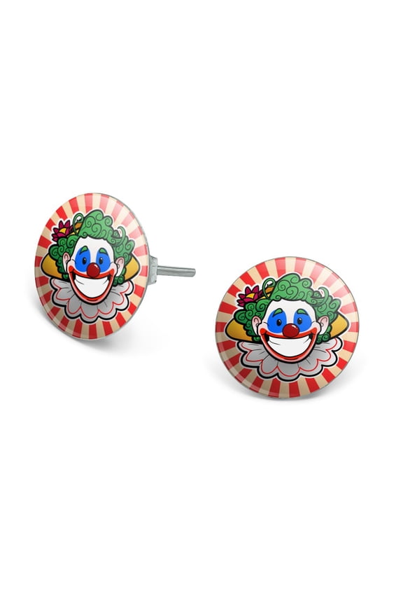 Clown Happy Face Novelty Silver Plated Stud Earrings