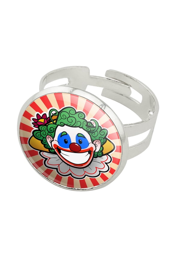 Clown Happy Face Silver Plated Adjustable Novelty Ring