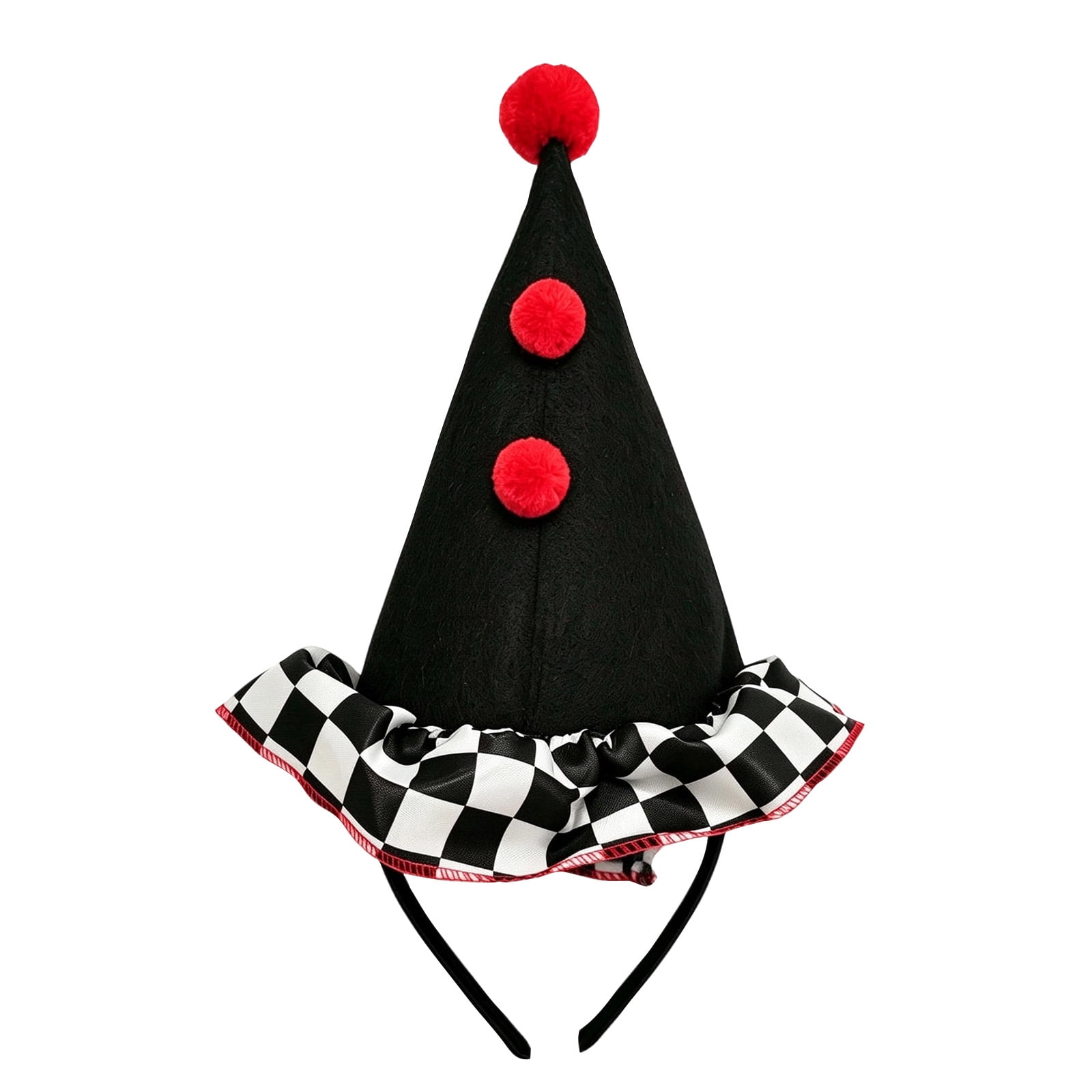 Clown Hat Headband Black Cone Checkered Ruffle Clown Costume ...