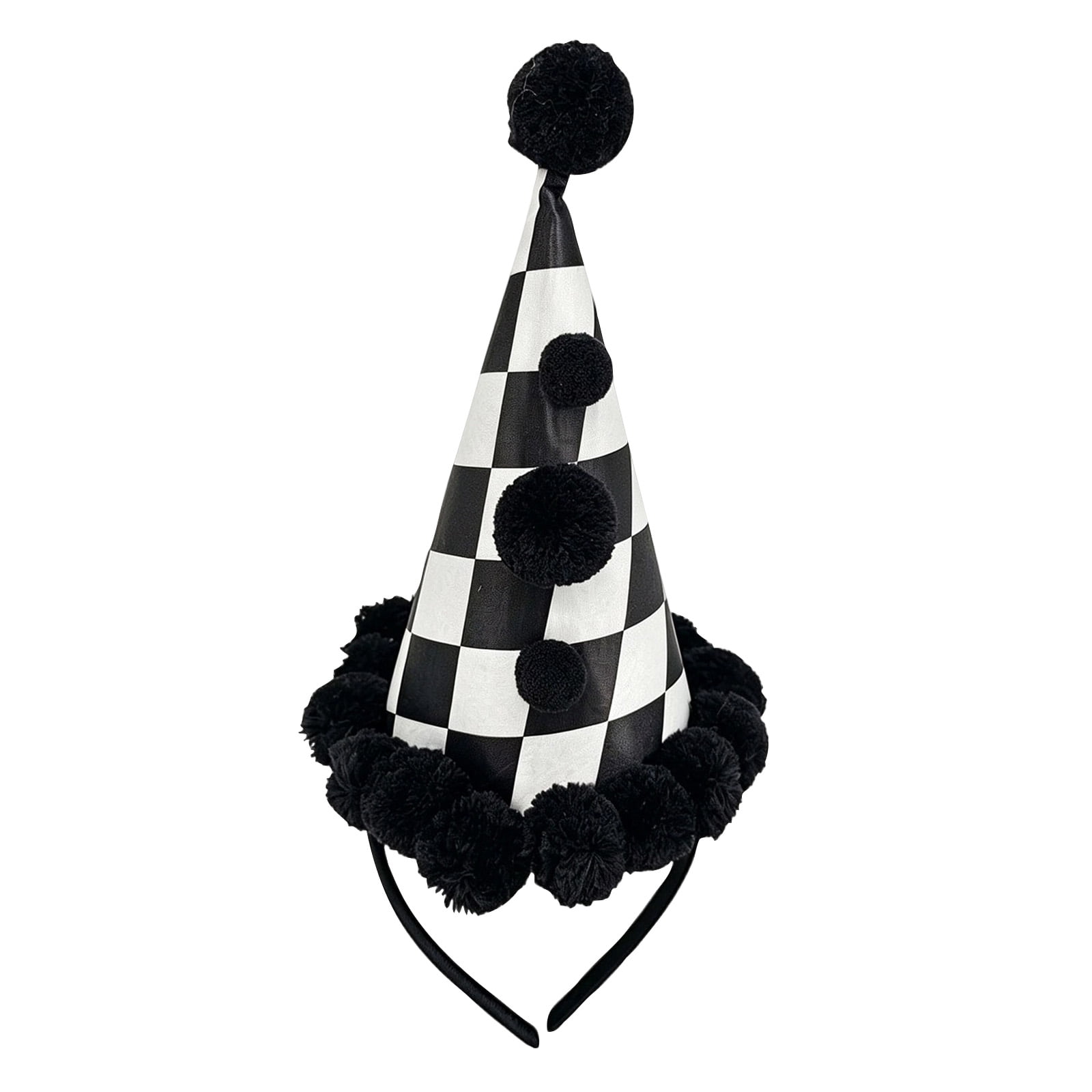Clown Hat Headband Black White Checkered Clown Costume Accessories, Pom ...