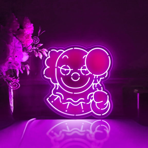 Clown Holding Balloon Led Light Box, Dimmable Neon-Like Light Signs USB Power for Wall Decor Bedroom Decoration, RGB Light (WxH) 16"x16"