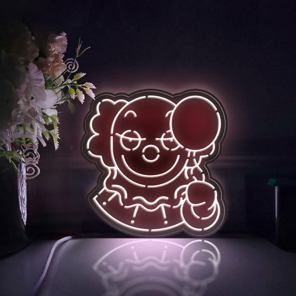 Clown Holding Balloon Led Light Box, Dimmable Neon-Like Light Signs USB Power for Wall Decor Bedroom Decoration, Static Light (WxH) 16"x16"