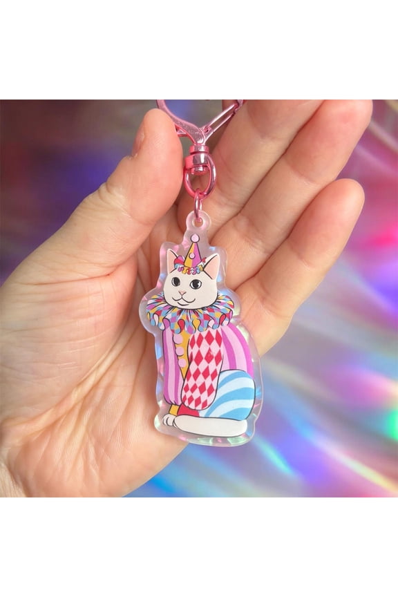 Clown Kitty Shell Iridescent Acrylic Keychain Cute Kawaii Cat Bag Charm