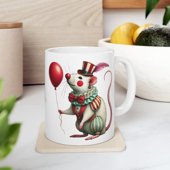 Clown Raeramic Mug, Funny Animal Coffee Cup, Circus Theme Tea Mug, Cute Rodent Dr, Birthday Gift Idea, Kitchen Drinkware.