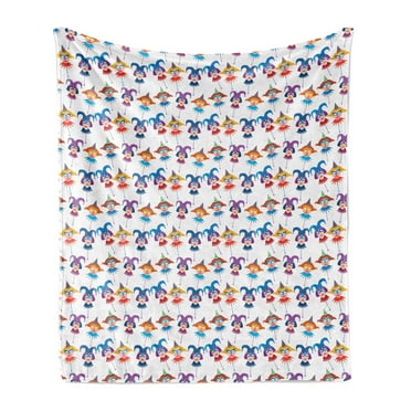 Clown Soft Flannel Fleece Throw Blanket, Repetitive Whimsical Pattern of Colorful Women with Carnival and Hats Image, Cozy Plush for Indoor and Outdoor Use, 50" x 60", Multicolor, by Ambesonne