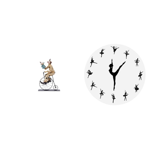 Clown Statue Sculpture Ballerina Wall Clock Figurine Resin Material Decorative Ornament for Kitchen Bedroom Dining Room
