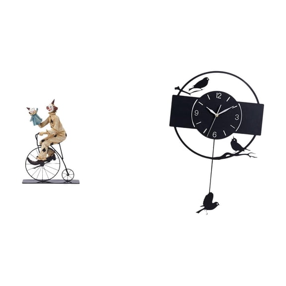 Clown Statue Sculpture Bird Hanging Clock Tabletop Ornament Resin Construction Perfect for Dining Room Office