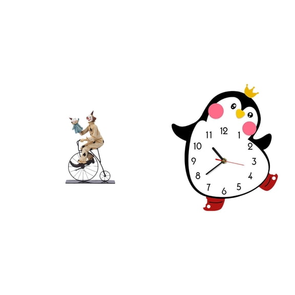 Clown Statue Sculpture Tabletop Ornament Resin Battery Powered Wall Clock Non Ticking for Bedroom Dining Room Gift