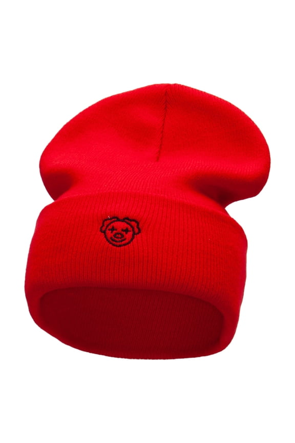 Clown Symbol Embroidered 12 Inch Long Knitted Beanie - Red OSFM