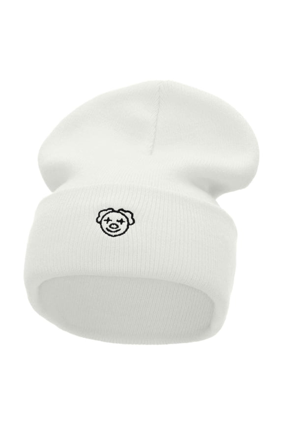 Clown Symbol Embroidered 12 Inch Long Knitted Beanie - White OSFM