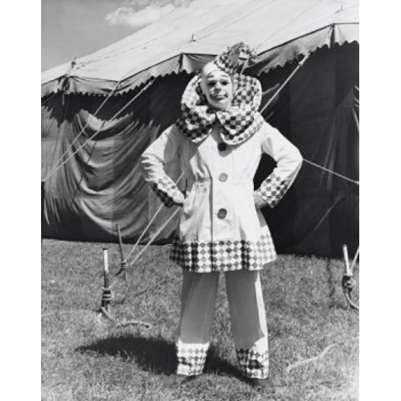 Clown standing with arms akimbo in front of a circus tent Canvas Art -  (18 x 24)