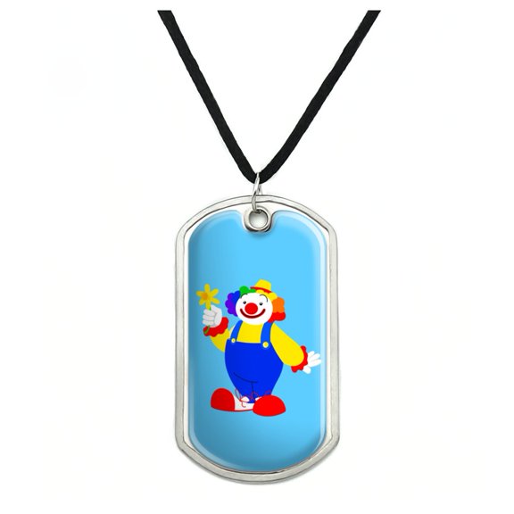 Clown with Flower and Big Shoes Military Dog Tag Pendant Necklace with Cord