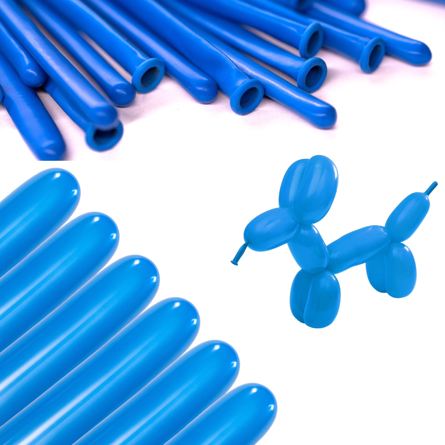 Clownatex 260 Long Twisting Blue Balloons (100 pcs) for Balloon Animals, Latex Twisting Animal Shape Modeling Long Magic Balloons for Kids Party, Clowns, Birthdays, Weddings