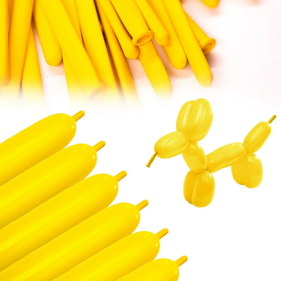 Clownatex 260 Long Twisting Yellow Balloons (100 pcs) for Balloon Animals, Latex Twisting Animal Shape Modeling Long Magic Balloons for Kids Party, Clowns, Birthdays, Weddings