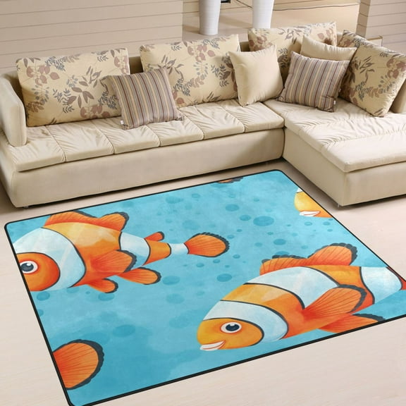 Clownfish Fish Area Rug Washable 80 x 58 Floor Carpet Mat Non Slip for Bedroom Living Room Home Decor