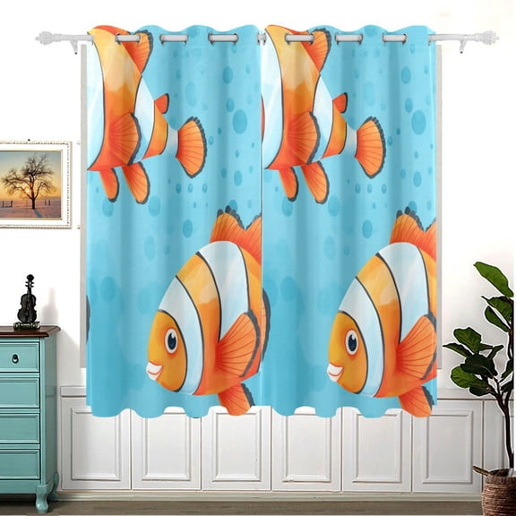 Clownfish Fish Blackout Curtain Panels 63x55in Drapes Privacy Assured for Living room Bedroom Bathroom 2 panels set