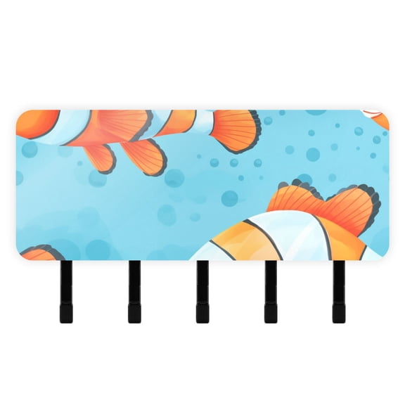 Clownfish Fish Mail Holder Organizer Wall Mount with Shelf Key Holder Key Rack with 5 Key Hooks for Wall Decorative