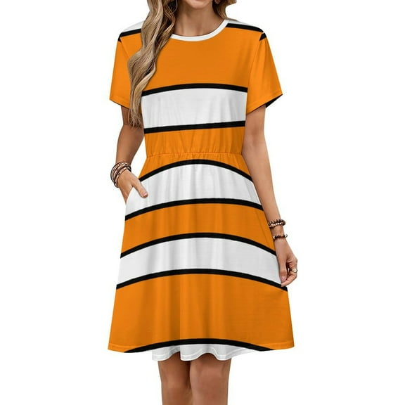 Clownfish Pattern Dress Summer Street Style Dresses Female Short Sleeve Printed Sundress