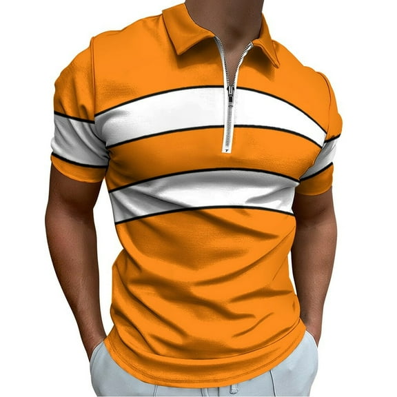 Clownfish Pattern Orange White Men Zipper T-shirt Summer Casual Short Sleeve T-shirt Top